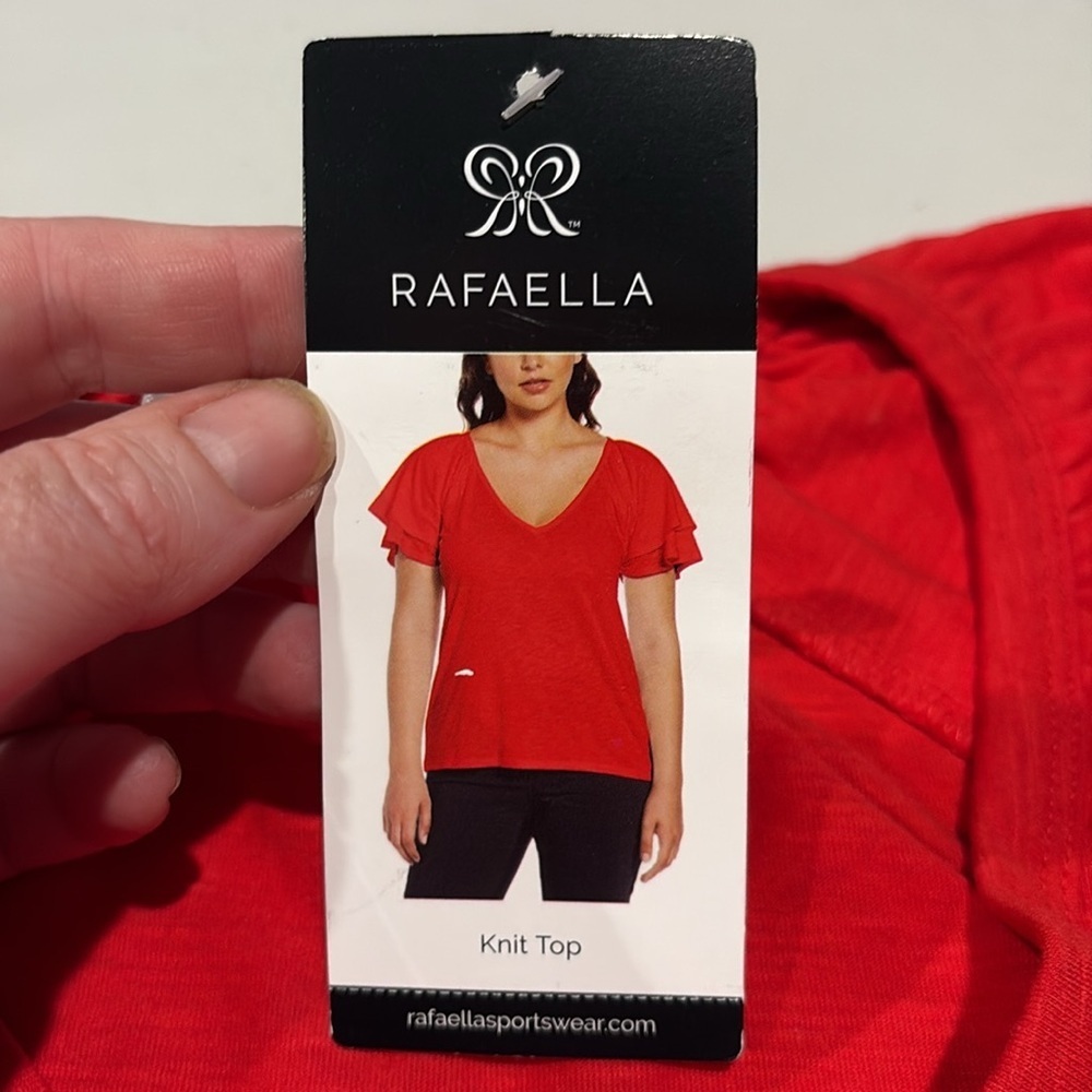 Rafaella Red V-Neck Short Sleeve Ruffle Top - Picture 10 of 15